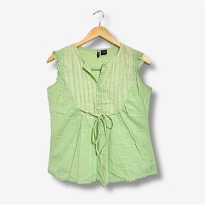 Passport Cottagecore Sleeveless Top Lace Ruffles Button Front Tie Grannycore Med
